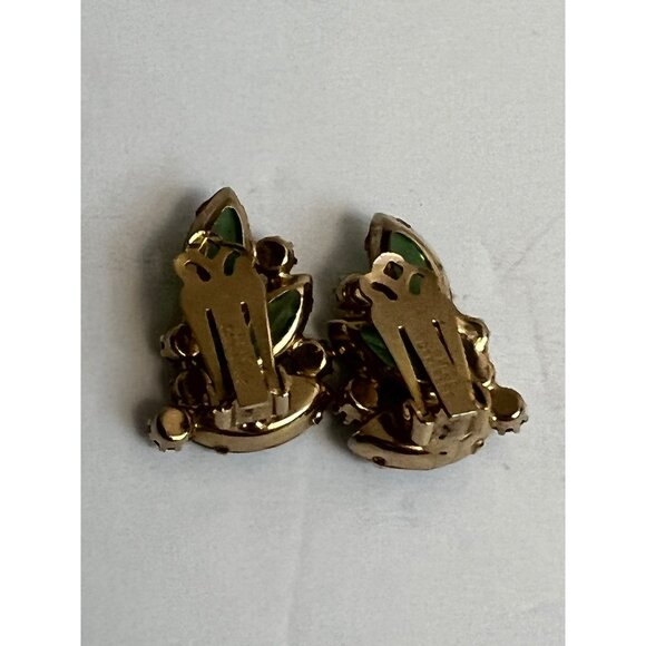 Alice Caviness Vintage Gold-Tone Clip-On Earrings W/ Green & Blue Rhinestones - Picture 8 of 9